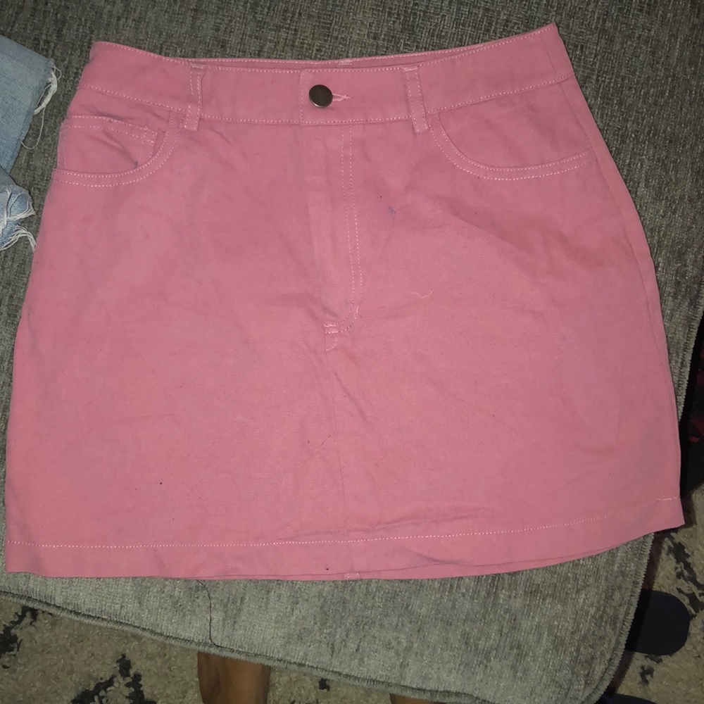 Pink denim mini skirt